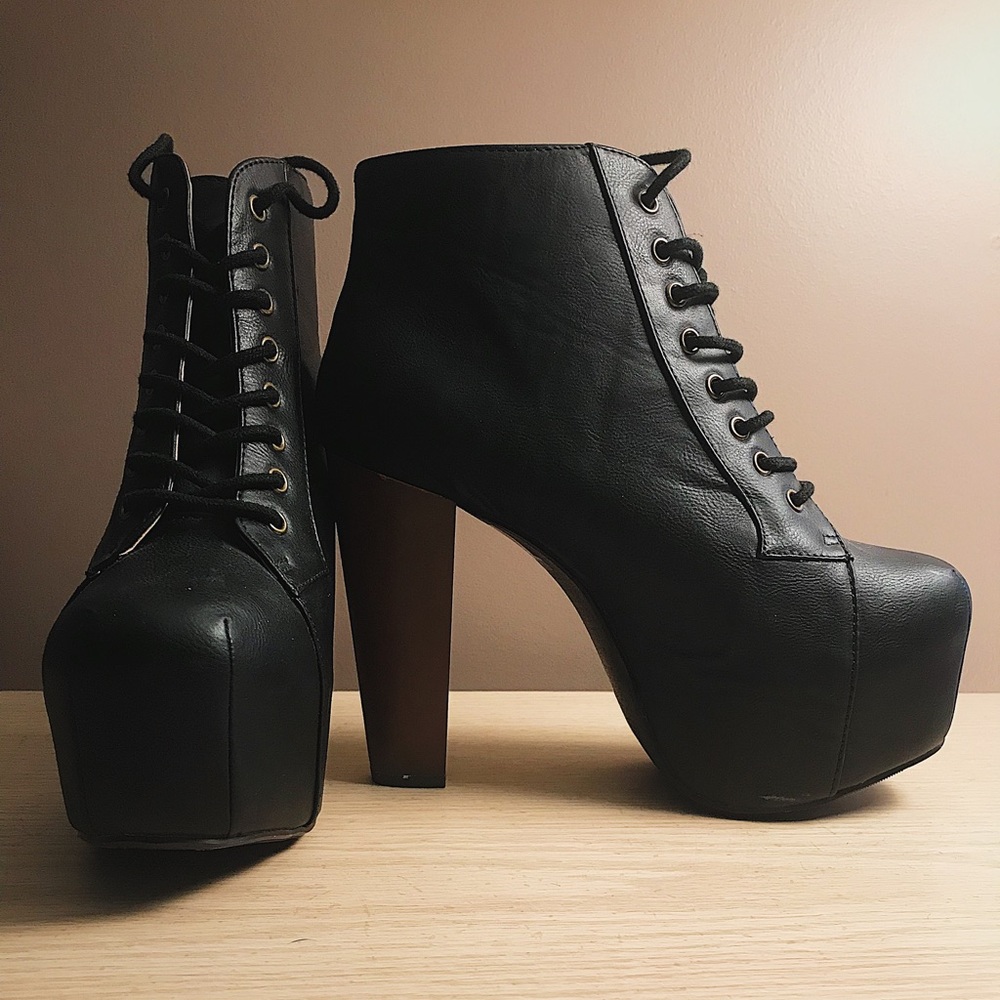 Black Faux Leather Platform Booties.